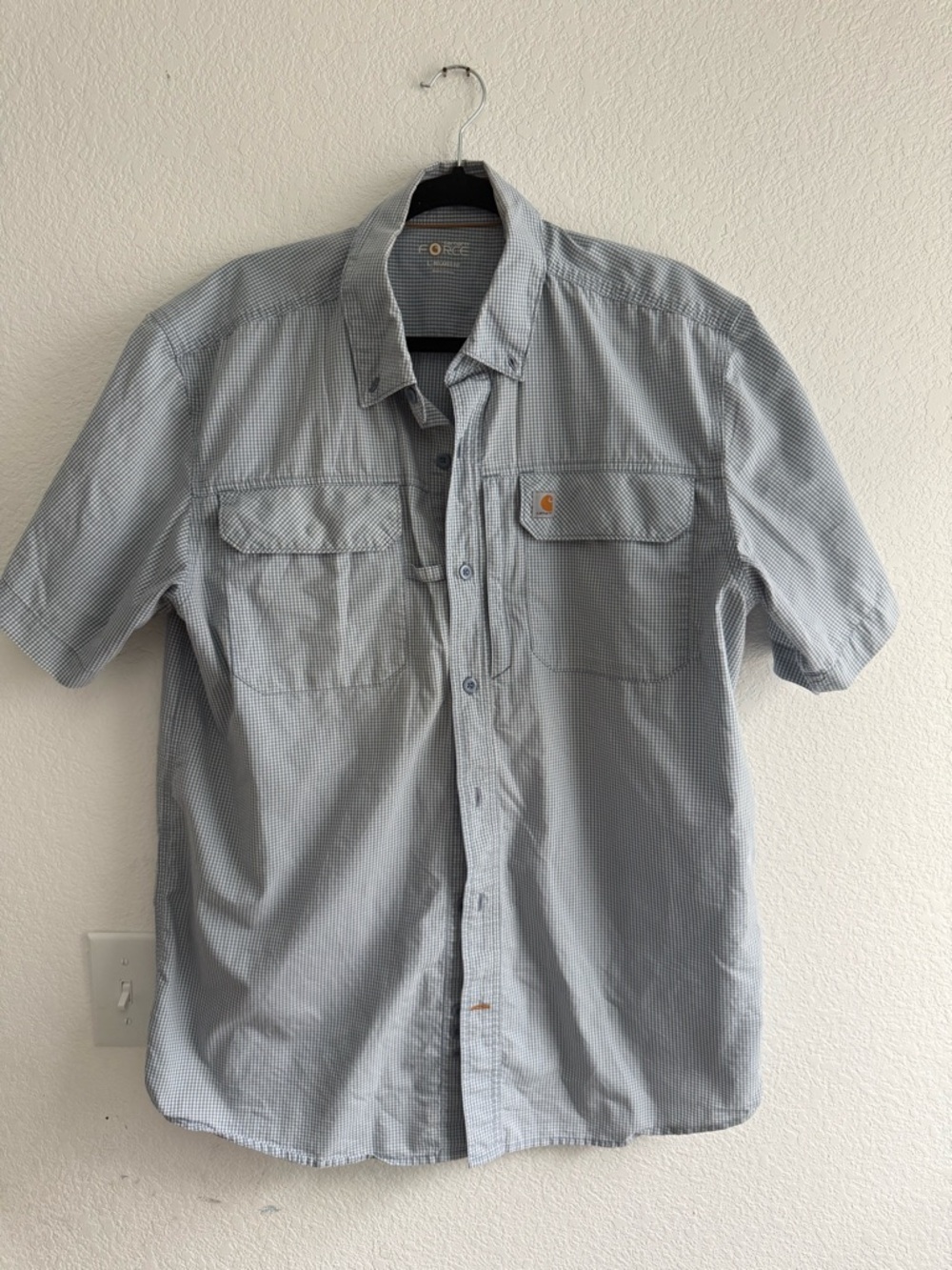 Carhartt Men's Short-Sleeve Button-Down Shirt in Light Blue Check